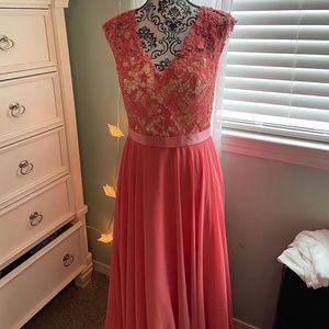 Salmon Pink V-Neck Prom Dress